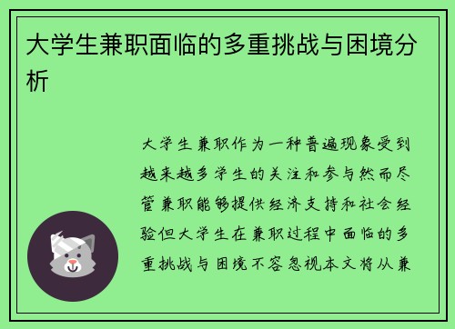 大学生兼职面临的多重挑战与困境分析